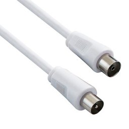 Coax antenna kábel (9,5 mm) hím – Coax (9,5 mm) nő, 2 m, 75 ohm, fehér, KIÁRUSÍTÁS