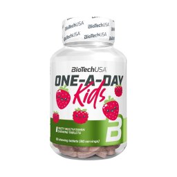 BioTechUsa One-A-Day Kids rágótabletta eper-málna ízben 90x