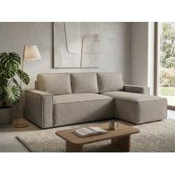 SMART BOUCLE L alakú kihúzható, megfordítható sarokkanapé 232x143 cm, szürkésbézs Quelle 87