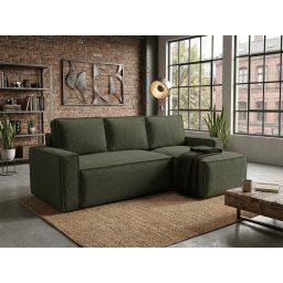 SMART BOUCLE L alakú kihúzható, megfordítható sarokkanapé 232x143 cm, sötétzöld Quelle 37