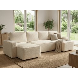 Kihúzható U alakú ülőgarnitúra SMART BOUCLE 303x143 cm, krémszínű