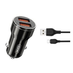 XO CC48 autós töltő 2 USB aljzat (2.4W + Type-C kábel) FEKETE