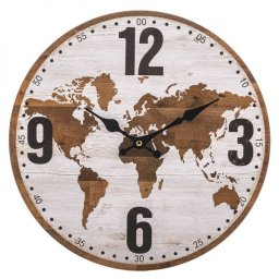 Földtérképes falióra - MDF fa - 34 cm