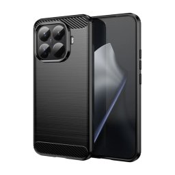 Szilikon telefonvédő (ütésállóság, légpárnás sarok, szálcsiszolt, karbon minta) FEKETE Xiaomi 15T Pro