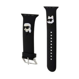 KARL LAGERFELD KARL AND CHOUPETTE HEAD NFT pótszíj (egyedi méret, nagy, szilikon, fém csat) FEKETE Apple Watch Series 5 44mm, Watch Series 4 44mm, Watch Series 3 42mm
