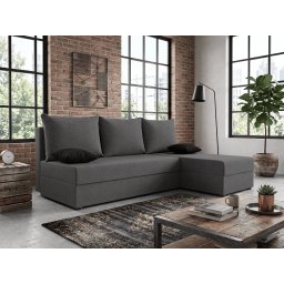 Ágyazható, kétoldalas L alakú kanapé VALERIO SLIM 200x140 cm, sötétszürke színű + 2 db díszpárna INGYEN