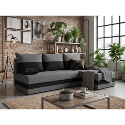 Ágyazható, kétoldalas L alakú kanapé VALERIO SLIM 200x140 cm, sötétszürke/antracit színű + 2 db díszpárna INGYEN