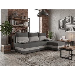 Ágyazható, kétoldalas L alakú kanapé VALERIO SLIM 200x140 cm, sötétszürke/világosszürke színű + 2 db díszpárna INGYEN