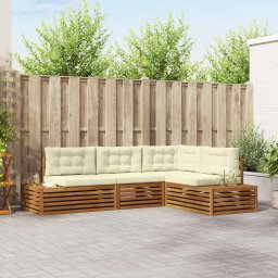 vidaXL Kültéri kanapé szett párnával 4 Darab Természetes és krémszínű