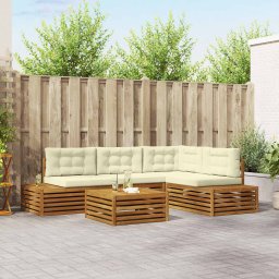 vidaXL Kültéri kanapé szett párnával 5 Darab Természetes és krémszínű