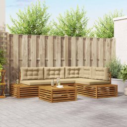 vidaXL Kültéri kanapé szett párnával 5 Darab Természetes és bézs