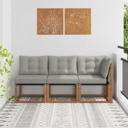 vidaXL Kültéri középső és sarok kanapé párnával 3 Darab Természetes