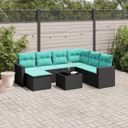 vidaXL 8 részes fekete polyrattan kerti ülőgarnitúra párnával