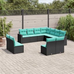 vidaXL 11 részes fekete polyrattan kerti ülőgarnitúra párnákkal