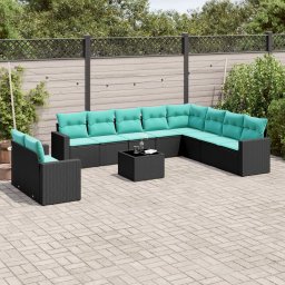 vidaXL 11 részes fekete polyrattan kerti ülőgarnitúra párnákkal