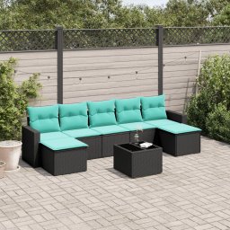 vidaXL 8 részes fekete polyrattan kerti ülőgarnitúra párnával