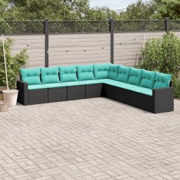 vidaXL 9 részes fekete polyrattan kerti ülőgarnitúra párnával