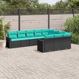 vidaXL 10 részes fekete polyrattan kerti ülőgarnitúra párnával