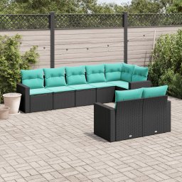 vidaXL 8 részes fekete polyrattan kerti ülőgarnitúra párnával