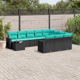 vidaXL 11 részes fekete polyrattan kerti ülőgarnitúra párnákkal