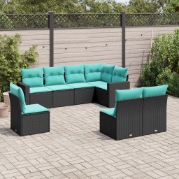 vidaXL 8 részes fekete polyrattan kerti ülőgarnitúra párnával