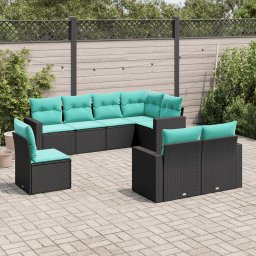 vidaXL 8 részes fekete polyrattan kerti ülőgarnitúra párnával
