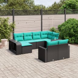 vidaXL 10 részes fekete polyrattan kerti ülőgarnitúra párnával