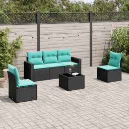 vidaXL 6 részes fekete polyrattan kerti ülőgarnitúra párnával