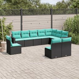 vidaXL 10 részes fekete polyrattan kerti ülőgarnitúra párnával
