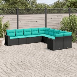 vidaXL 10 részes fekete polyrattan kerti ülőgarnitúra párnával