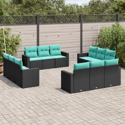 vidaXL 12 részes fekete polyrattan kerti ülőgarnitúra párnákkal