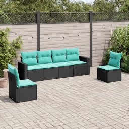 vidaXL 6 részes fekete polyrattan kerti ülőgarnitúra párnával