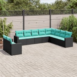 vidaXL 10 részes fekete polyrattan kerti ülőgarnitúra párnával