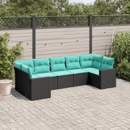 vidaXL 7 részes fekete polyrattan kerti ülőgarnitúra párnákkal