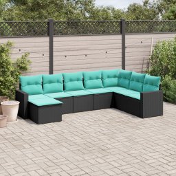 vidaXL 8 részes fekete polyrattan kerti ülőgarnitúra párnával