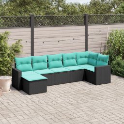 vidaXL 7 részes fekete polyrattan kerti ülőgarnitúra párnákkal