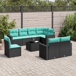 vidaXL 9 részes fekete polyrattan kerti ülőgarnitúra párnával