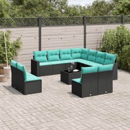 vidaXL 12 részes fekete polyrattan kerti ülőgarnitúra párnákkal