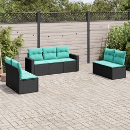 vidaXL 7 részes fekete polyrattan kerti ülőgarnitúra párnákkal