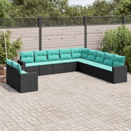 vidaXL 11 részes fekete polyrattan kerti ülőgarnitúra párnákkal