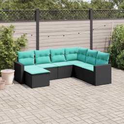 vidaXL 7 részes fekete polyrattan kerti ülőgarnitúra párnákkal