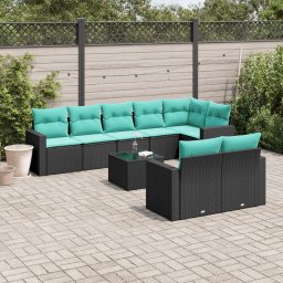 vidaXL 9 részes fekete polyrattan kerti ülőgarnitúra párnával