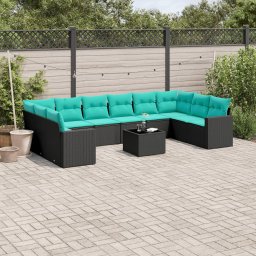 vidaXL 11 részes fekete polyrattan kerti ülőgarnitúra párnákkal