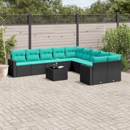 vidaXL 11 részes fekete polyrattan kerti ülőgarnitúra párnákkal