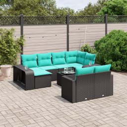 vidaXL 11 részes fekete polyrattan kerti ülőgarnitúra párnákkal