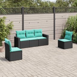 vidaXL 5 részes fekete polyrattan kerti ülőgarnitúra párnával