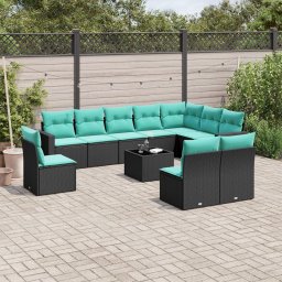 vidaXL 11 részes fekete polyrattan kerti ülőgarnitúra párnákkal