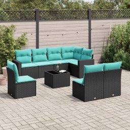 vidaXL 9 részes fekete polyrattan kerti ülőgarnitúra párnával