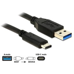 Delock SuperSpeed USB 10 Gbps (USB 3.1, Gen 2) A-típusú hím > USB Type-C hím kábel, 1 m, fekete