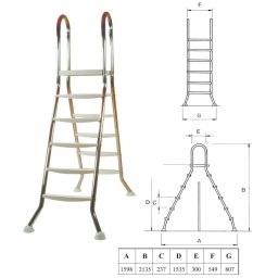 Létra rozsdamentes kétágú 5+5 fokos medenceméret 150cm